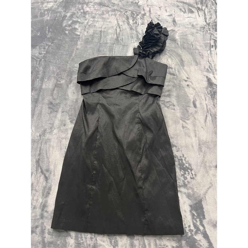 Alyn Paige Cocktail Dress Womens 11-12 Black Stretch Lined One Shoulder Back Zip